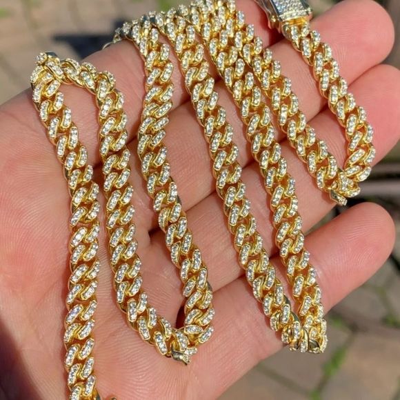 Other - New Iced Out Miami Cuban Chain Solid 925 Gold 22”